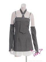 XSサイズあり【an/アン】マルチway/ ネクタイ付き/ 袖付き/ オフショル/ キャミ/ ストライプ柄/ レイヤード/ フレア/ ワンピース/ ミニドレス/ キャバドレス[OF05]