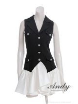 XSサイズあり【ANDY/アンディ】襟付き/ Vネック/ ボタン/ ノースリーブ/ バイカラー/ ストライプ/ フリル/ フレア/ ミニドレス/ キャバドレス[OF05]
