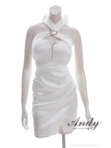 XSサイズあり【ANDY/アンディ】クロスホルター/ ストレッチ/ サテン/ ビジューバックル/ バストジップ/ タイト/ ミニドレス/ キャバドレス[OF05]