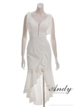 XSサイズあり【ANDY/アンディ】リボン/ フロントジップ/ ノースリーブ/ フリル/ テールカット/ ミディアムドレス/ キャバドレス[OF05]