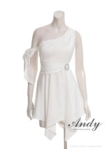 XSサイズあり【ANDY/アンディ】2way/ アームリボン付き/ ワンショル/ ビジューバックル/ アシンメトリー/ フレア/ ミニドレス/ キャバドレス[OF05]