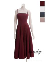 XSサイズあり【ANDY/アンディ】シンプル/ ワンカラー/ ストレッチ/ キャミ/ ベア/ フレア/ ミモレ丈/ ミディアムドレス/ ワンピース/ キャバドレス[OF05]