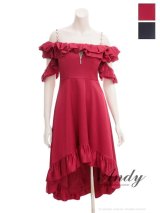 【ANDY/アンディ】 フリル/ 2way/ カットアウト/ 無地/ オフショルデザイン/ ミディアムドレス/ キャバドレス[OF05]