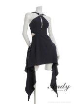 XSサイズあり【ANDY/アンディ】バストジップ/ サイドシアー/ ビジューバックル/ フリルリボン/ ノースリーブ/ タイト/ ミニドレス/ キャバドレス[OF05]