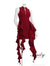 【ANDY/アンディ】ノースリーブ/ シンプル/ バストジップ/ フリルリボン/ ワンカラー/ タイト/ ミニドレス/ キャバドレス[OF05]