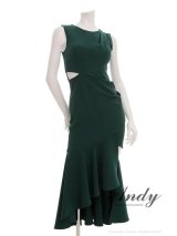 【ANDY/アンディ】ウエストカット/ アシンメトリー/ ノースリーブ / フリル/ テールカット/タック/ ミディアムドレス/ キャバドレス[OF05]