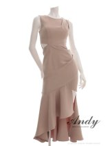 【ANDY/アンディ】ウエストカット/ アシンメトリー/ ノースリーブ / フリル/ テールカット/タック/ ミディアムドレス/ キャバドレス[OF05]