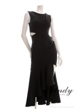 【ANDY/アンディ】ウエストカット/ アシンメトリー/ ノースリーブ / フリル/ テールカット/タック/ ミディアムドレス/ キャバドレス[OF05]