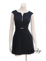 XSサイズあり【ANDY/アンディ】シンプル/ ノースリーブ/ ボートネック/ フロントジッパー/ ウエストベルト/ プリーツ/ フレア/ ミニドレス/ キャバドレス[OF05]