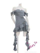 XSサイズあり【an /アン】ラインストーン/ オフショル/ バストカット/ フリルリボン/ フレア/ ミニドレス/ キャバドレス[OF05]