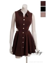 XSサイズあり【ANDY/アンディ】シンプル/ ノースリーブ/ 襟付き/ ウエストカット/ Aライン/ フレア/ ワンカラー/ ミニドレス/ キャバドレス[OF05]