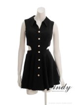 XSサイズあり【ANDY/アンディ】シンプル/ ノースリーブ/ 襟付き/ ウエストカット/ Aライン/ フレア/ ワンカラー/ ミニドレス/ キャバドレス[OF05]