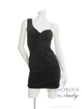 XSサイズあり【Andy GLAMOROUS/アンディグラマラス】アシンメトリー/ ラメ/ ビジューチェーン/ キャミ/ ノースリーブ/ シアー/ タイト/ ミニドレス/ キャバドレス[OF05]