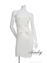 XSサイズあり【ANDY/アンディ】シンプル/ ワンカラー/ ベア/ ダブルボタン/ タイト/ スリット/ ミディアムドレス/ キャバドレス[OF05]