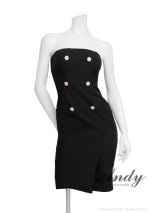XSサイズあり【ANDY/アンディ】シンプル/ ワンカラー/ ベア/ ダブルボタン/ タイト/ スリット/ ミディアムドレス/ キャバドレス[OF05]