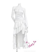 XSサイズあり【an /アン】 バストジップ/ ベア/ ラインストーン/ アシンメトリー/ サイドギャザー/ テールカット/ ティアードフリル/ ロングドレス/ キャバドレス[OF05