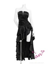 XSサイズあり【an /アン】 バストジップ/ ベア/ ラインストーン/ アシンメトリー/ サイドギャザー/ テールカット/ ティアードフリル/ ロングドレス/ キャバドレス[OF05