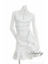 【ANDY/アンディ】ハイネック/ フロントジップ/ マーメイド/ シャーリング/ 裾フリル/ アメリカンスリーブ/ サテン/ ペタルフリル/ ミニドレス/ キャバドレス[OF05]
