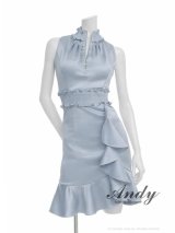 【ANDY/アンディ】ハイネック/ フロントジップ/ マーメイド/ シャーリング/ 裾フリル/ アメリカンスリーブ/ サテン/ ペタルフリル/ ミニドレス/ キャバドレス[OF05]