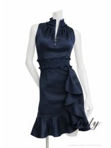 【ANDY/アンディ】ハイネック/ フロントジップ/ マーメイド/ シャーリング/ 裾フリル/ アメリカンスリーブ/ サテン/ ペタルフリル/ ミニドレス/ キャバドレス[OF05]