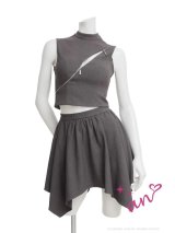 XSサイズあり【an/アン】バストジップ/ハイネック/ ノースリーブ/ 無地/ フリル/ セットアップ/ フレア/ ミニドレス/ キャバドレス[OF05]