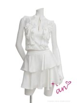 XSサイズあり【an /アン】 セットアップ/ ノースリーブ/ バストジップ/ ティアード/ ペタルフリル/ フレア/ ミニドレス/ キャバドレス[OF05]