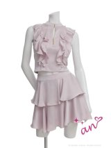 XSサイズあり【an /アン】 セットアップ/ ノースリーブ/ バストジップ/ ティアード/ ペタルフリル/ フレア/ ミニドレス/ キャバドレス[OF05]