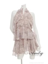 XSサイズあり【ANDY/アンディ】プチハイネック/ アメスリ/ バストジップ/ ティアード/ シフォン/ フリル/ 総柄/ フレア/ Aライン/ セットアップ/ ミニドレス/ キャバドレス[OF05]