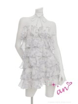 XSサイズあり【an/アン】リボンチョーカー付き/ シフォン/ ティアード/ 花柄/ フリル/ フレア/ Aライン/ ベア/ ミニドレス/ キャバドレス[OF05]