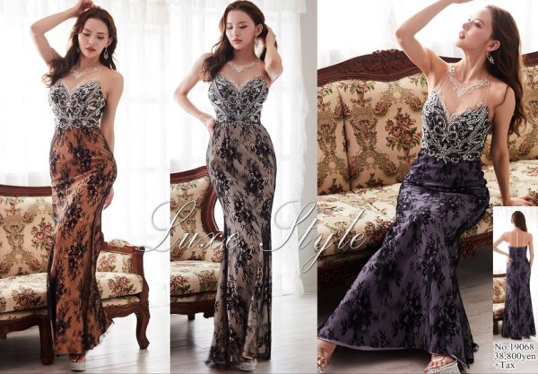 画像7: XLサイズあり【Luxe Style/リュクススタイル】ビーズ刺繍/ 総レース/ シアー/ アメリカンスリーブ/ スリット/ マーメイド/ ロングドレス/ キャバドレス long【HC03】