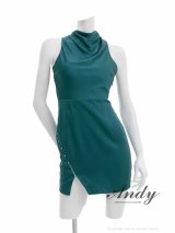 即日発送【ANDY/アンディ】プチハイネック/ ホルターネック/ ビジュー/ スリット/ 無地/ リボン/ アシンメトリー/ タイト/ ミニドレス/ キャバドレス[OF05]