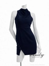 即日発送【ANDY/アンディ】プチハイネック/ ホルターネック/ ビジュー/ スリット/ 無地/ リボン/ アシンメトリー/ タイト/ ミニドレス/ キャバドレス[OF05]