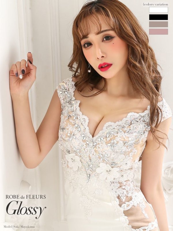 画像1: XSサイズあり【Glossy/グロッシー】サテン/ フレア/ キャミ/ ロングドレス/ キャバドレス[OF08]