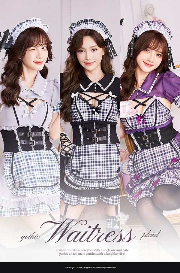 画像20: 【即日発送】ゴシックチェックメイドドレス【マリームーン】【ハロウィンコスプレ6点セット】【フリーサイズ/2カラー】[HC03]