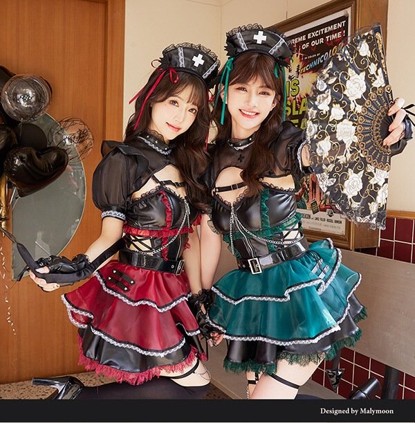 画像16: 【即日発送】ホーンテッドブラックレザーナース【マリームーン】【ハロウィンコスプレ6点セット】【フリーサイズ/2カラー】[OF04]