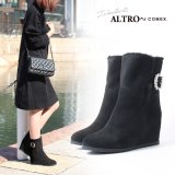 【COMEX】 1color/ 7cmヒール/ ムートン/ ブーツ/ インヒール/ ファー/ ブラック/ スエード[OF02JH]