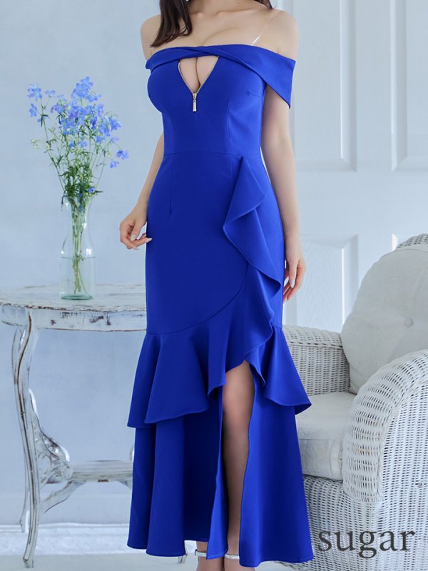 画像25: 【Andy GLAMOROUS/アンディグラマラス】シンプル/ ワンカラー/ フロントジップ/ オフショル/ フリル/ アシンメトリー/ マーメイド/ ミディアムドレス/ キャバドレス [OF05]