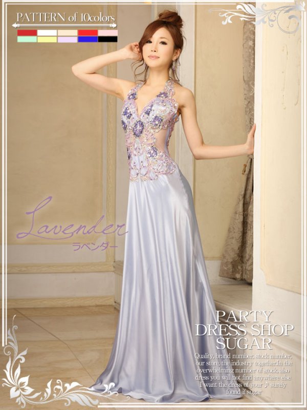 画像5: Lサイズあり【Luxe Style】ウエストの透け感で女らしいセクシーさも兼ね備えたジュエルボディアート/サテンロングドレスlong【HC03】