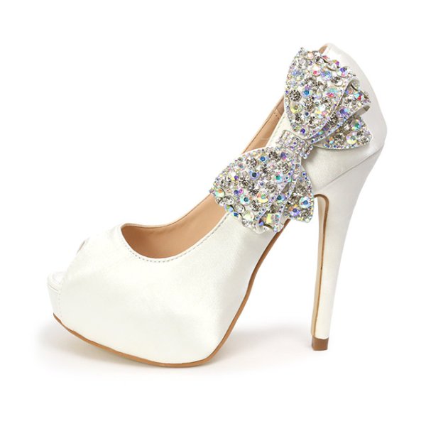 画像3: ☆NEWサイズ追加☆【Rechercher】サテンビジューリボンデザイン☆オープントゥパンプスキラキラリボン[OF02]