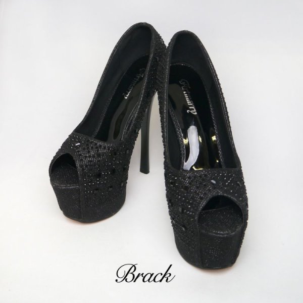 画像4: 再入荷!【3color／5size】豪華に煌めくストーンの人気デザイン♪16cmヒールのオープントゥパンプス[OF02]