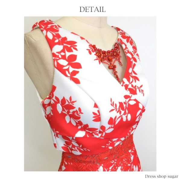 画像7: 【Lip line/リップライン】お洒落なモダンテイストのボタニカルプリント♪ノースリキャバミニワンピースドレス[HC03]