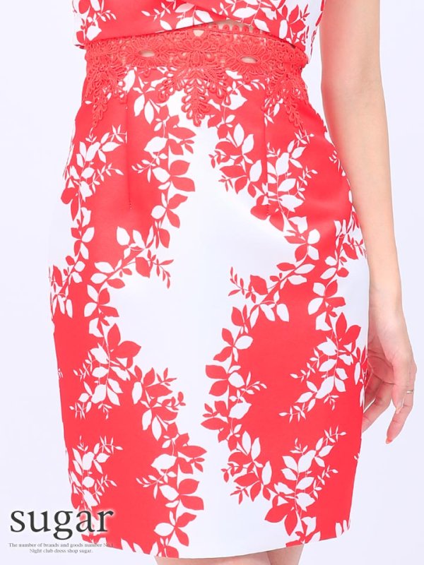 画像4: 【Lip line/リップライン】お洒落なモダンテイストのボタニカルプリント♪ノースリキャバミニワンピースドレス[HC03]