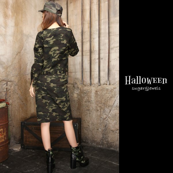 画像4: 【ハロウィン】強気のアーミースタイルで攻めてみて♪カモフラージュ柄ジャケット＆スカート☆アーミーコスプレセット[HC03]