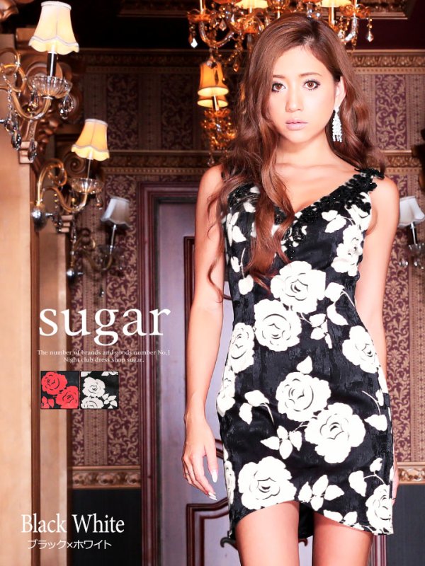 画像1: 【Lip line/リップライン】sugarでしか買えない限定ドレス!!!大人ローズがLadyに魅せる♪タイトミニキャバドレス・s1B1608[HC03]