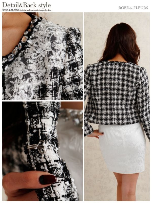 画像9: 【B品】【ROBE de FLEURS/ローブドフルール ジャケット】上品でフェミニンなツイードにレースを重ねたショート丈ジャケット・s1FM1611BBB[OF2]