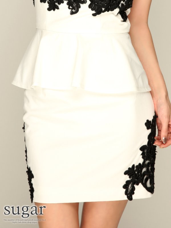 画像8: 【Lip line/リップライン】エレガントなケミカルレースデザインのペプラムミニキャバドレス・s6B1611[HC03]