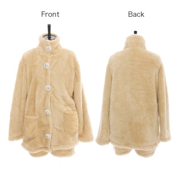 画像15: 【小物SALE】【ルームウェア】もこもこ/ パールボタン/ ハイネック/ 長袖/ ポケット付き/ パンツ/ セットアップ/ ルームウエア[HC02]