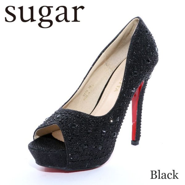 画像4: ☆再入荷☆【5サイズ/4カラー】12cmヒール☆敷き詰められた輝くストーンが豪華に煌めく♪☆12cmヒールオープントゥパンプス[OF02]