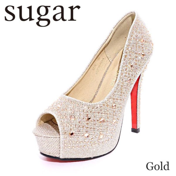 画像5: ☆再入荷☆【5サイズ/4カラー】12cmヒール☆敷き詰められた輝くストーンが豪華に煌めく♪☆12cmヒールオープントゥパンプス[OF02]