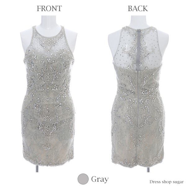 画像8: 【B品】【Lip line/リップライン】ゴージャスビジューアメスリタイトミニキャバドレス グレー/Sサイズ-BBB[HC03]